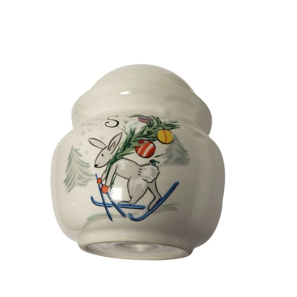 Vintage Christmas Skiing‎ Bunny Rabbit Fox Salt and Pepper Shakers